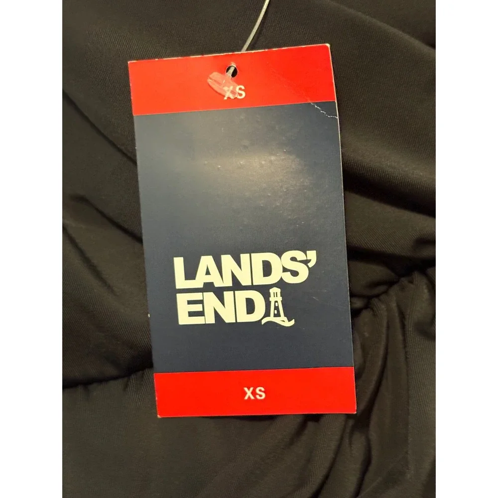 Lands End Womens Black Wrap Front Swim Dress One Piece Swimsuit XS 2-4 NWT